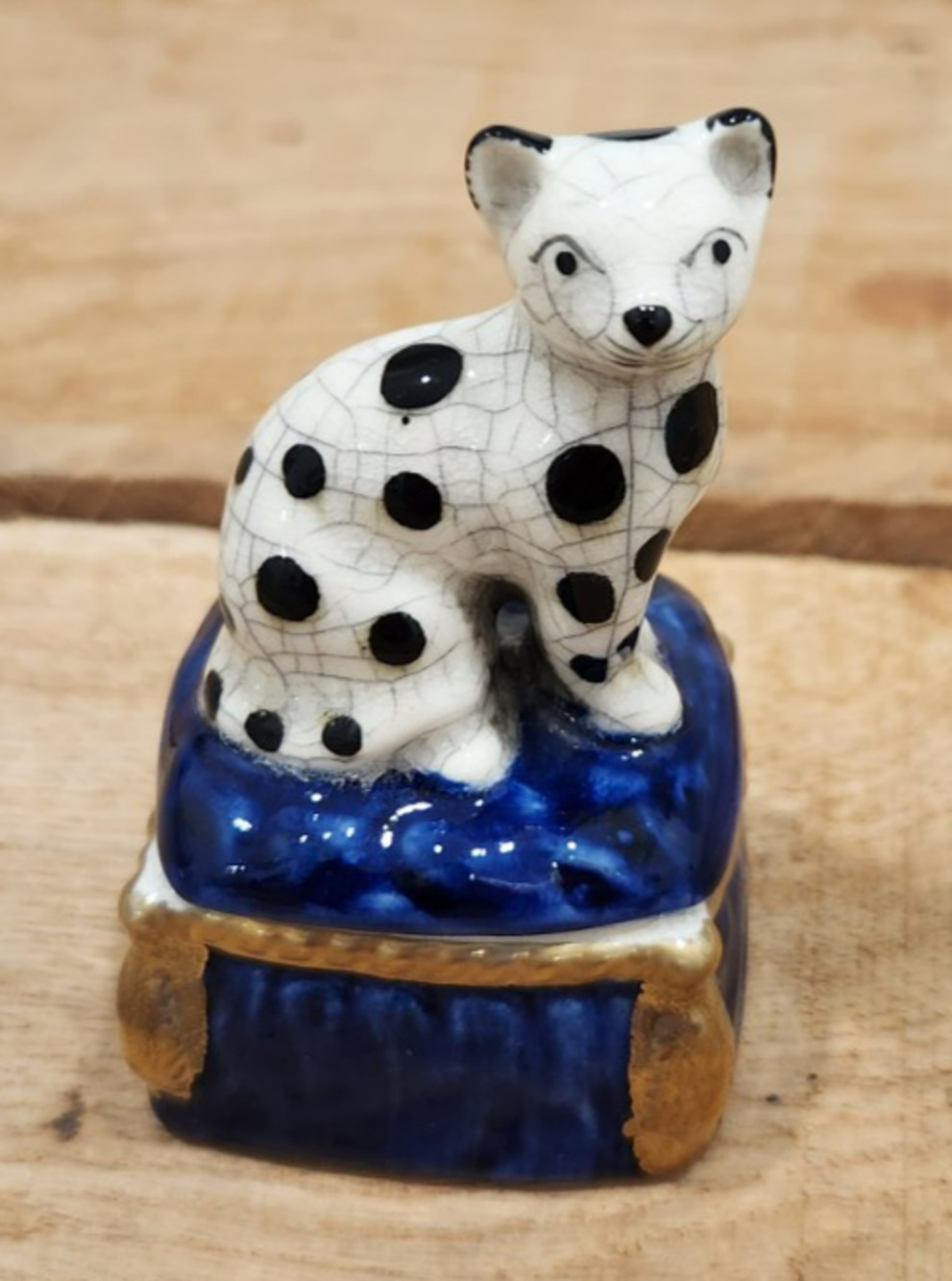 Vintage Fitz and Floyd 1981 White Cat Trinket Box Crackle Finish Japan